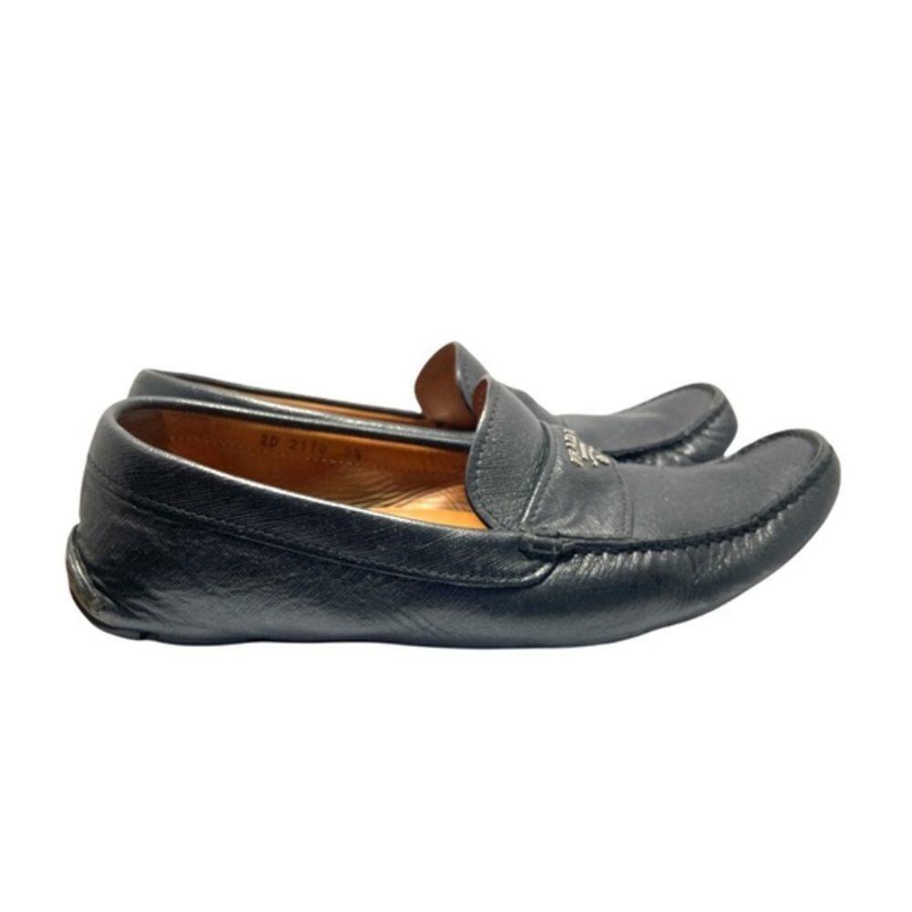 PRADA Vintage Men’s Black Leather Logo Loafers Sz 8.5 - Picture 4 of 7
